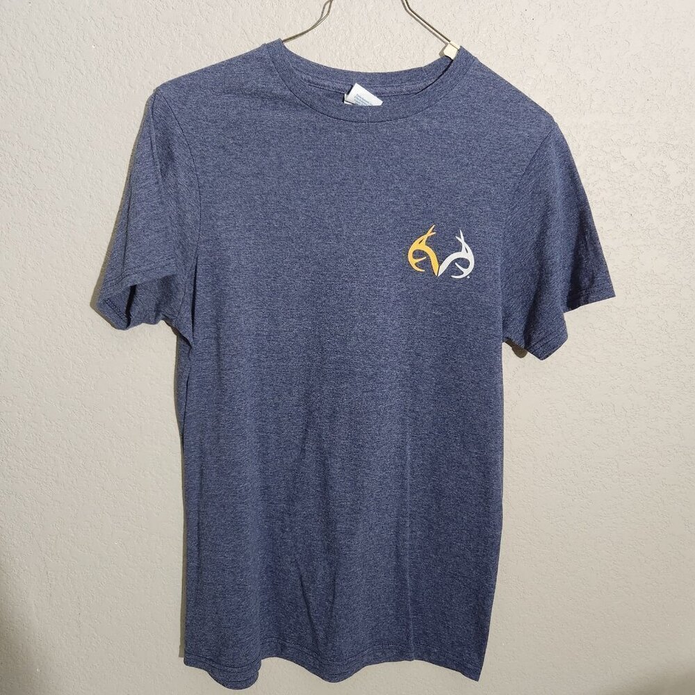 Hunters Unite Shirt Mens Small Blue Delta-Soft Buck Logo Outdoors Graphic Tee